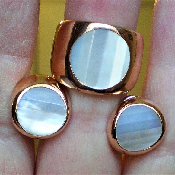 Designer Solid 18K 750 Rose Pink Gold Carved Mother Of Pearl Cocktail Ring 12.7g - Picture 9 of 12
